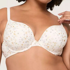 Cacique‎ 38F Cotton Boost Plunge Bra Radiant Sky Gardenia Print New